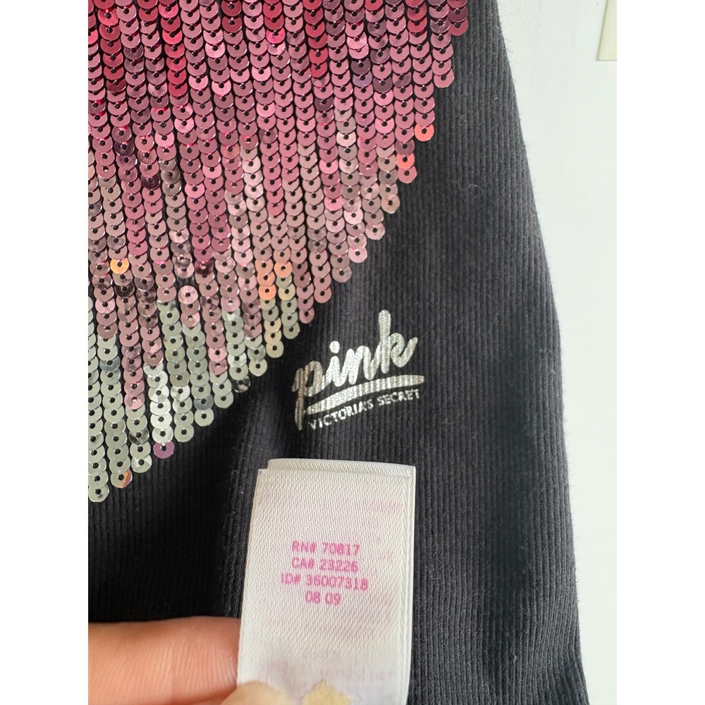 Victoria's Secret PINK Vintage Y2K Sequin Heart Racerback Tank Black Ribbed S - Picture 5 of 7